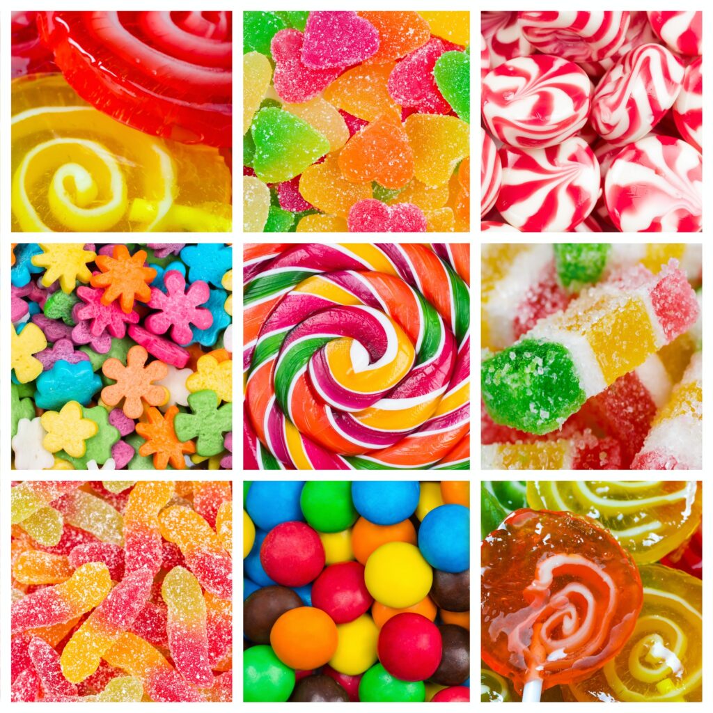 Collage of candy and sweets Collage of candy and sweets